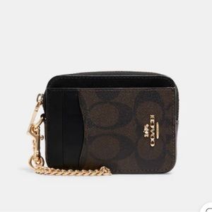 Coach Zip Card Case In Signature Canvas